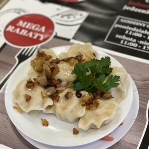 Pierogi domowe z mięsem + zupa dnia